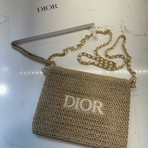 Gift with purchase “Dior” Tan Crochet Bag with Gold Chain